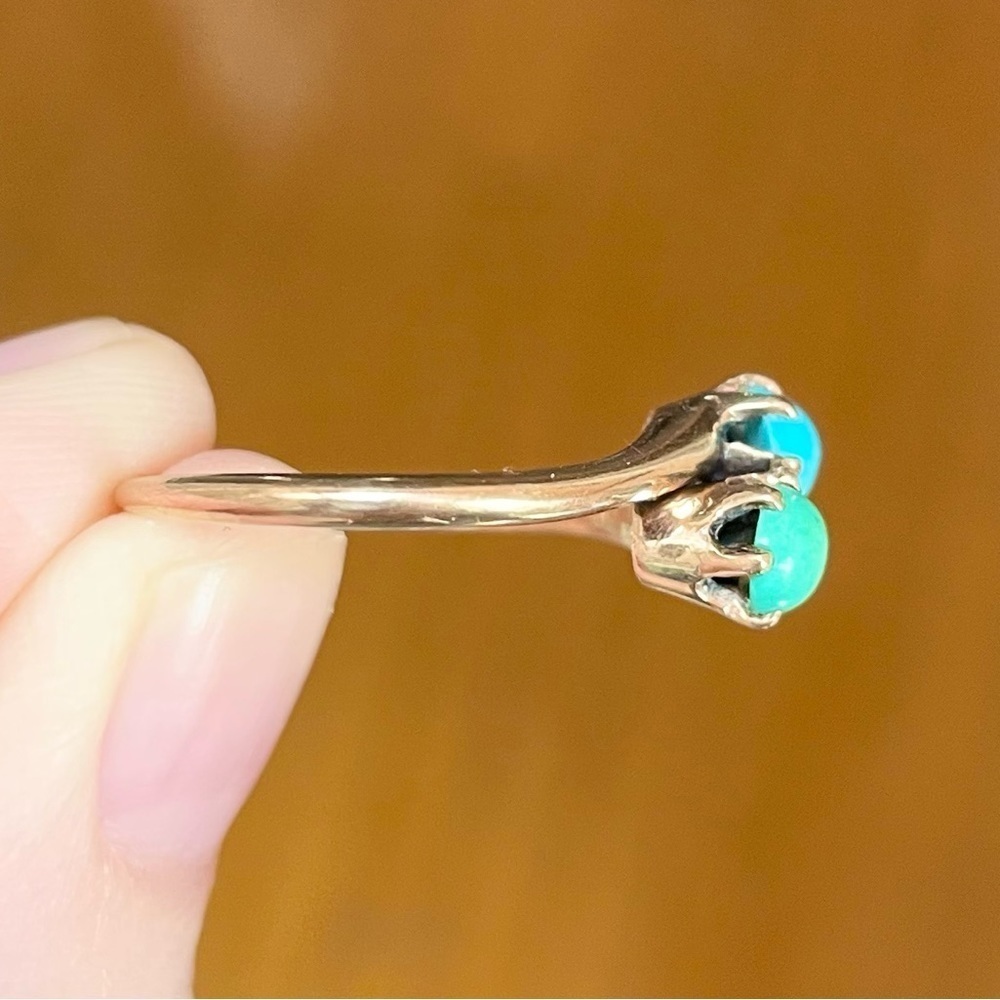 Victorian Edwardian Turquoise sleeping beauty green blue bypass 9k gold … - Picture 7 of 10